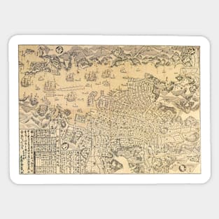 Antique Map of Nagasaki Harbor, Japan by Bunkindō, 1821 Sticker